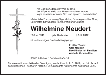 Traueranzeige von Wilhelmine Neudert von Der Bote